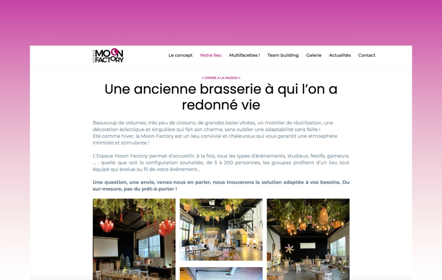 création d'un site internet pour une agence événementielle - Moon Factory