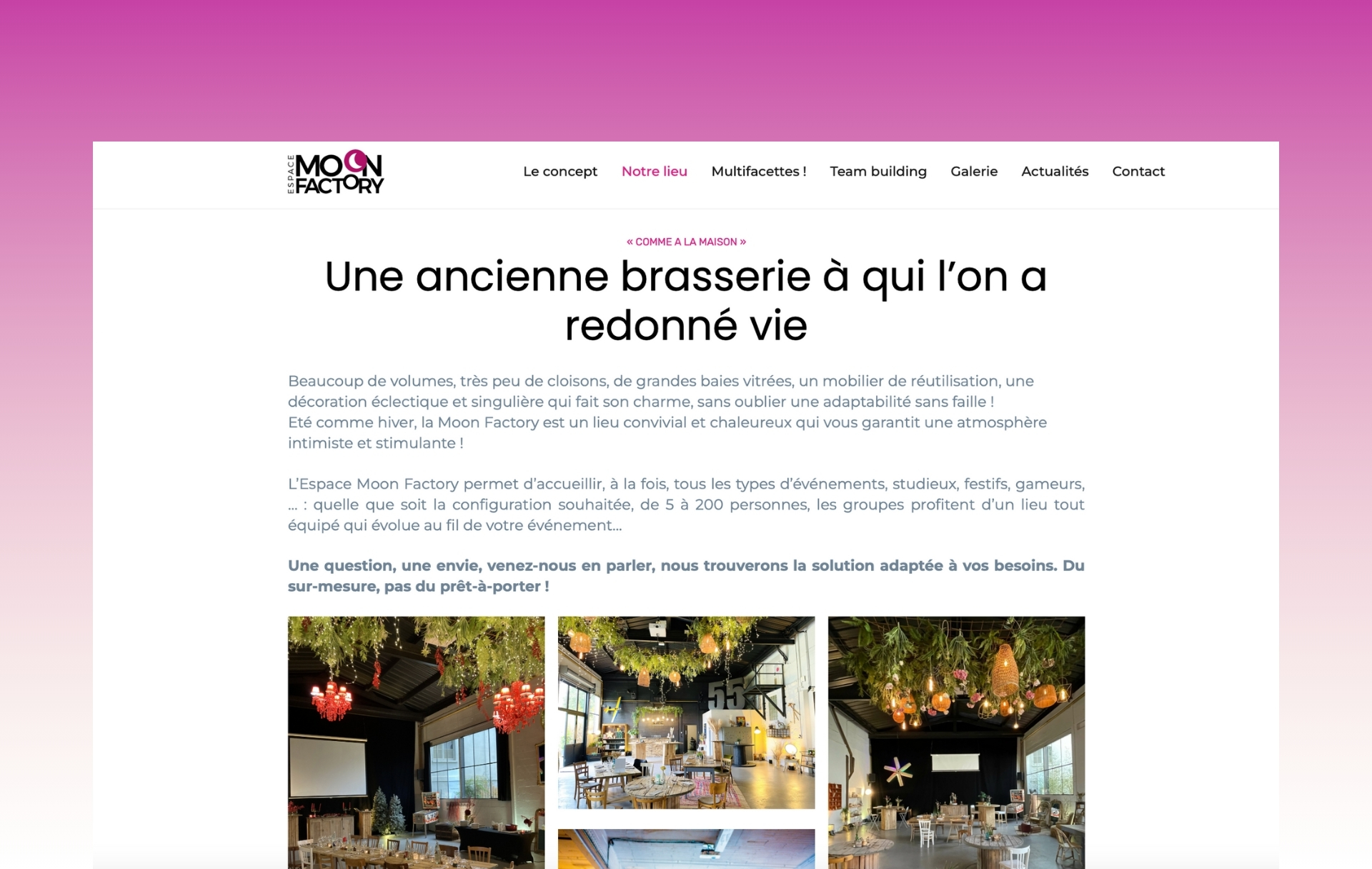 création d'un site internet pour une agence événementielle - Moon Factory