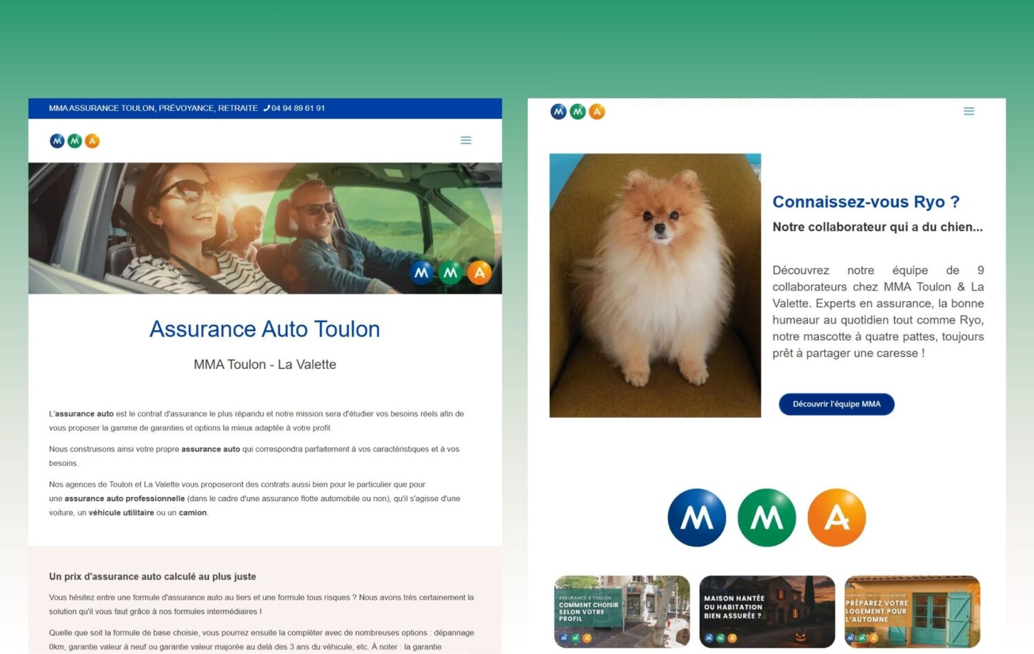 création d'un site internet et référencement naturel SEO pour un cabinet d'assurance - MMA Toulon