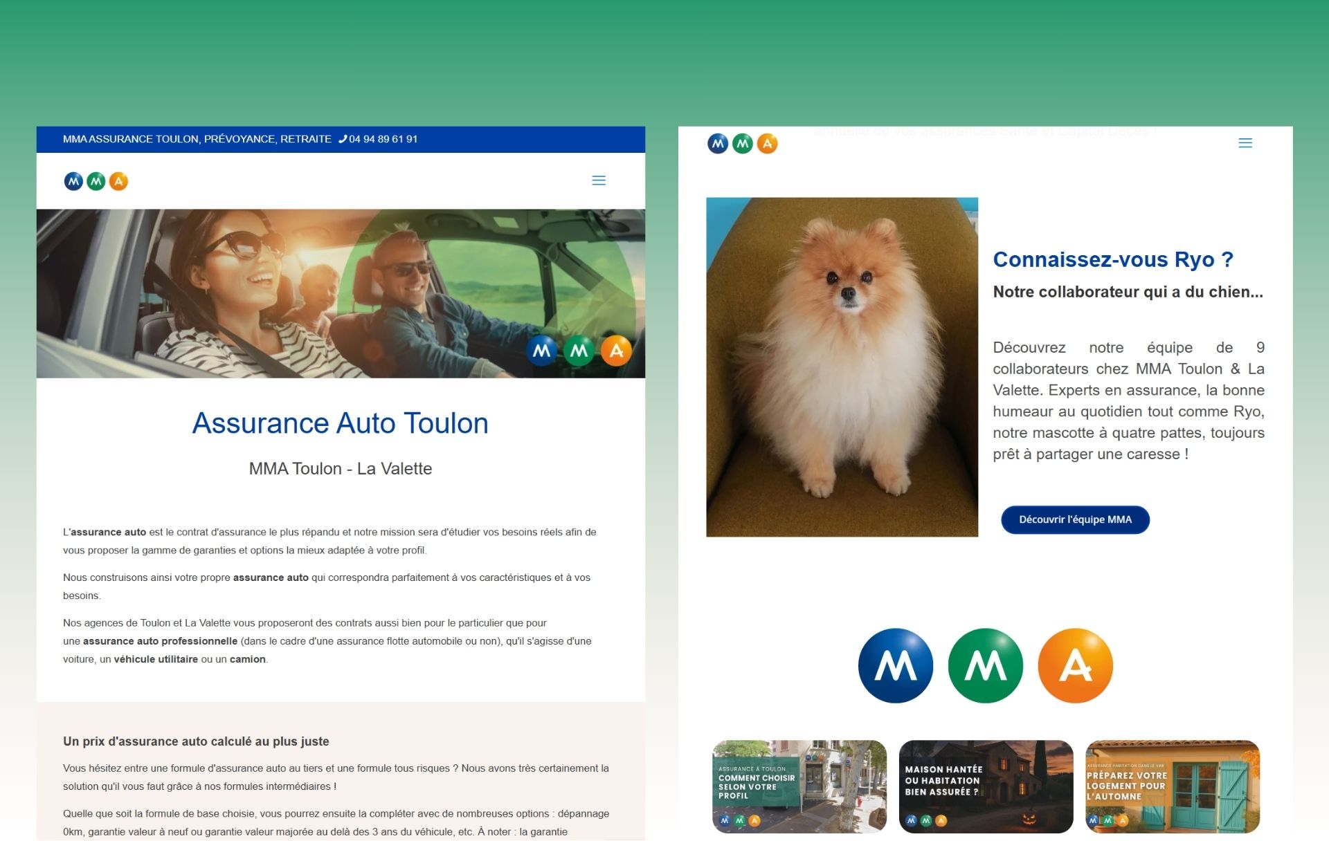 création d'un site internet et référencement naturel SEO pour un cabinet d'assurance - MMA Toulon