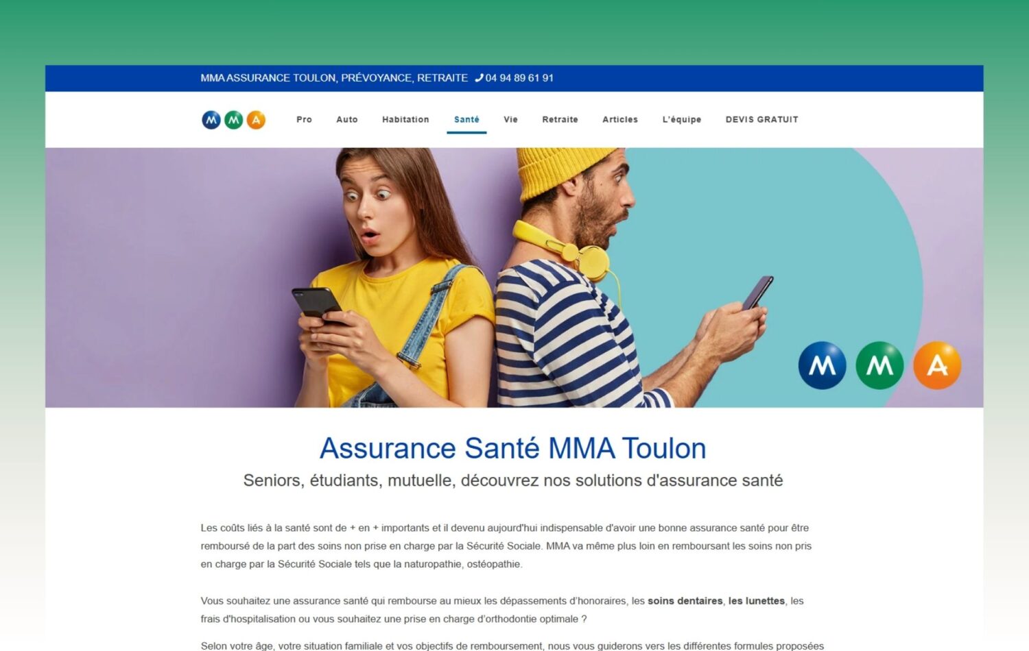 création d'un site internet et référencement naturel SEO pour un cabinet d'assurance - MMA Toulon