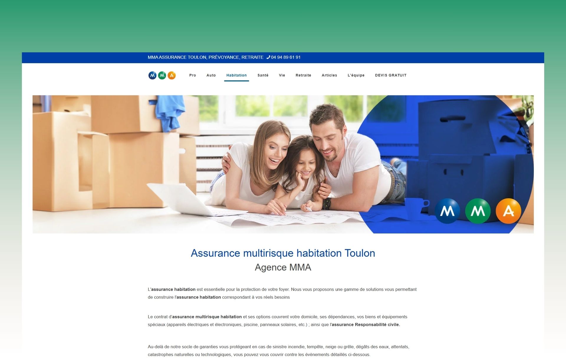 création d'un site internet et référencement naturel SEO pour un cabinet d'assurance - MMA Toulon