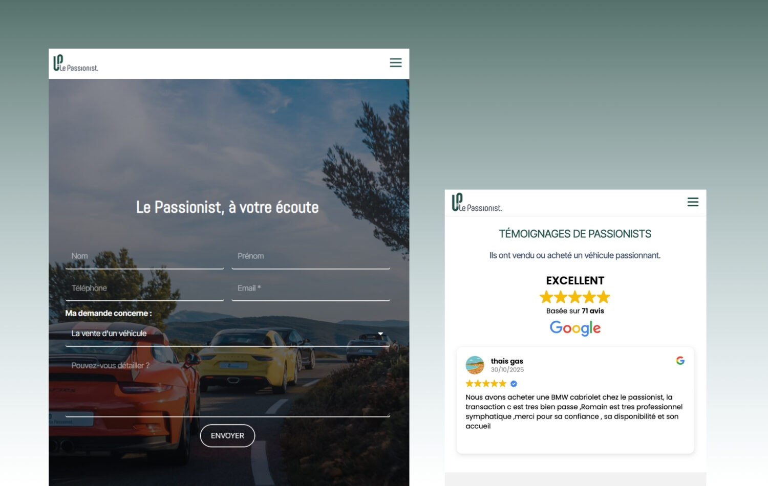 création d'un site internet pour de la vente automobile - Le Passionist