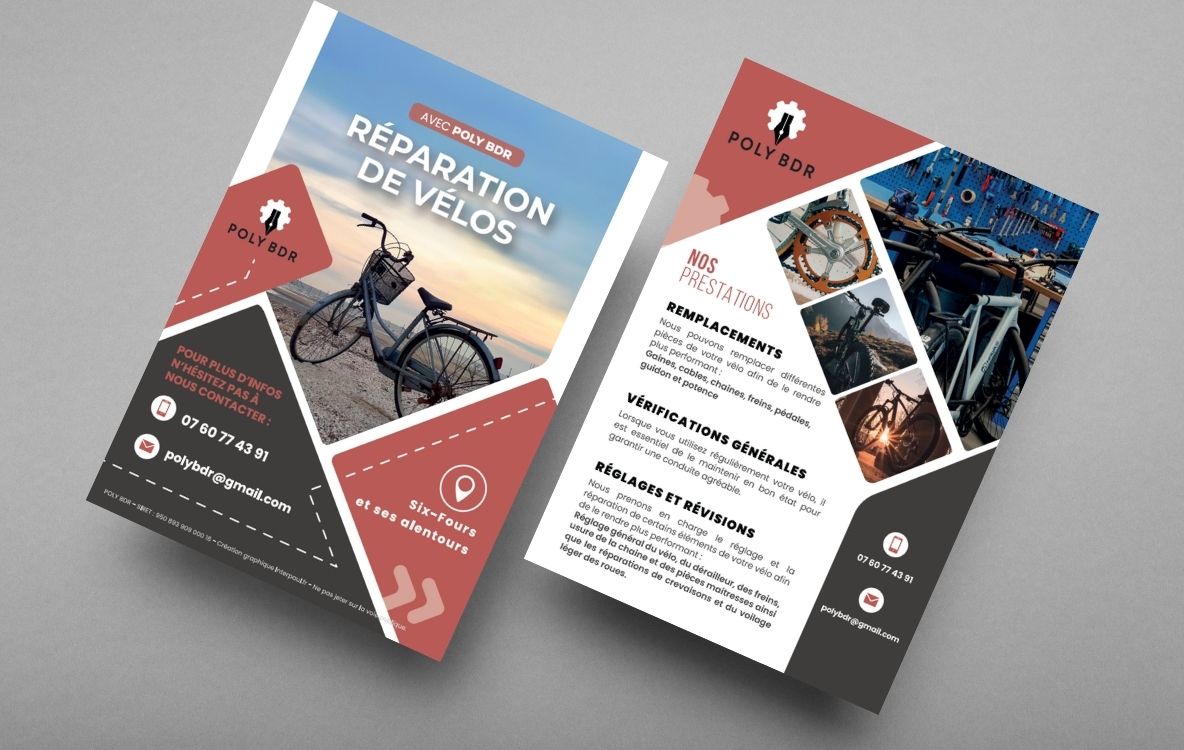 création carte de visite et flyer pour un centre réparation de vélos