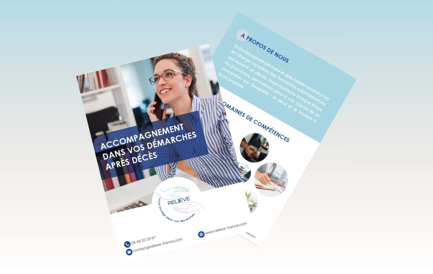 création de supports de communication pour une entreprise d'accompagnement administratif après décès - Relieve France