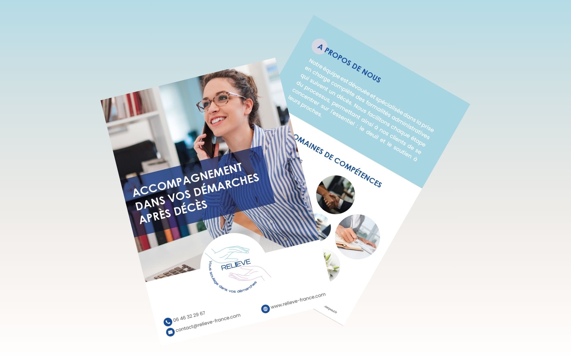 création de supports de communication pour une entreprise d'accompagnement administratif après décès - Relieve France