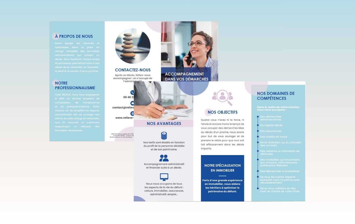création de supports de communication pour une entreprise d'accompagnement administratif après décès - Relieve France