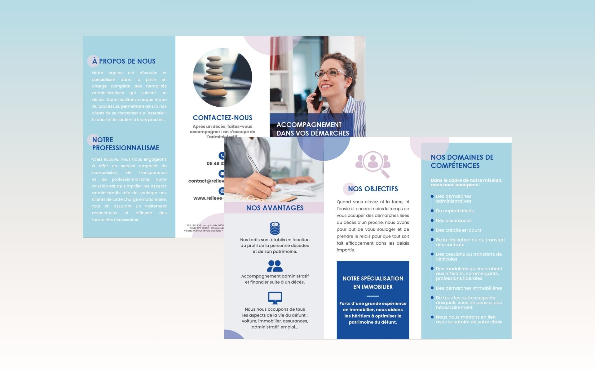 création de supports de communication pour une entreprise d'accompagnement administratif après décès - Relieve France