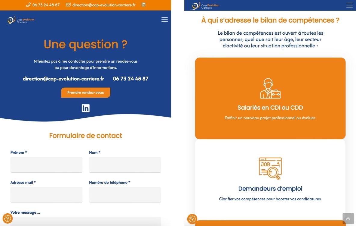création d'un site internet pour un cabinet de conseil en gestion de carrière et formation - Cap Évolution Carrière