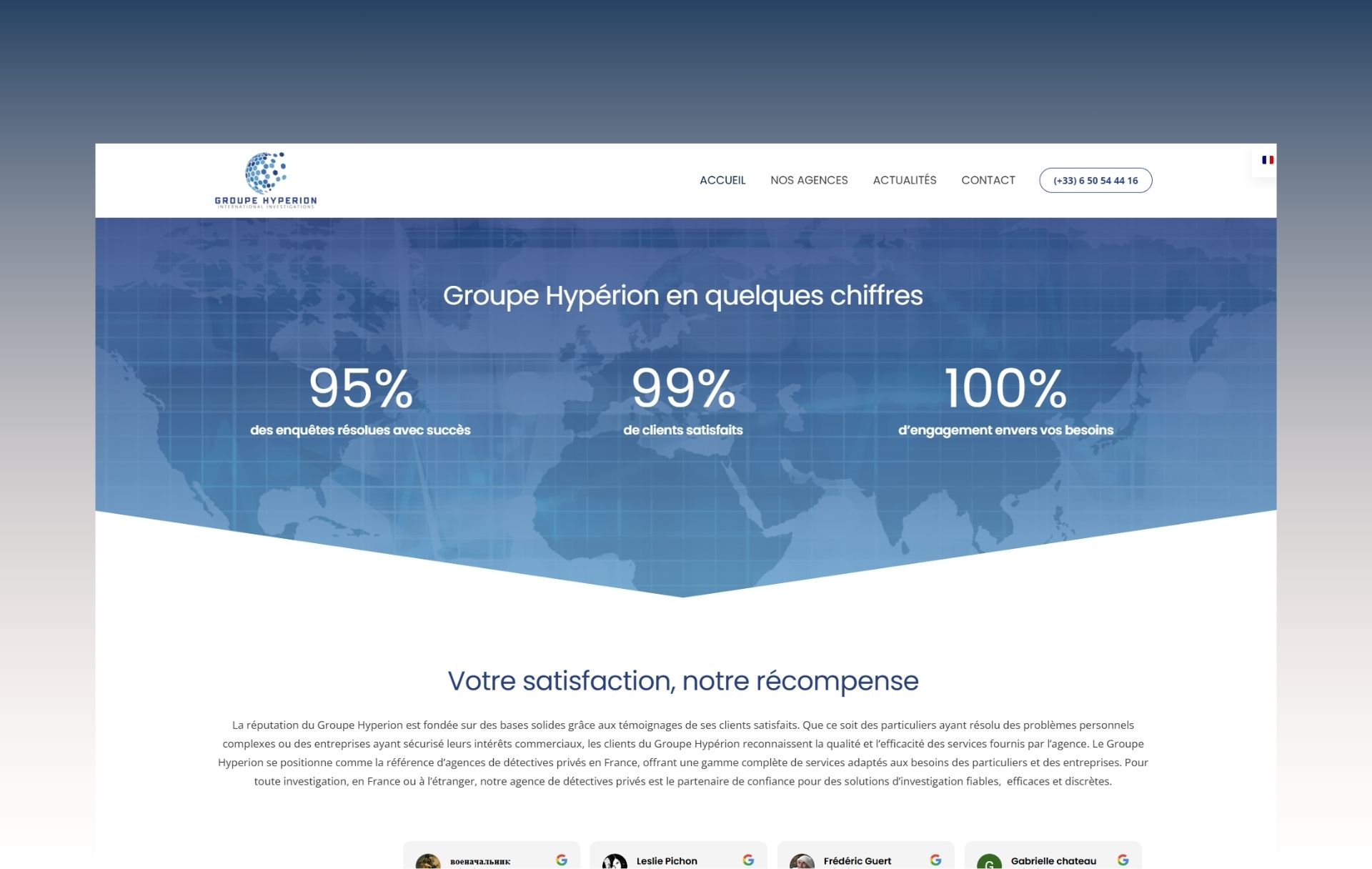création d'un site internet et référencement naturel SEO pour une agence de détectives privés - Groupe Hypérion