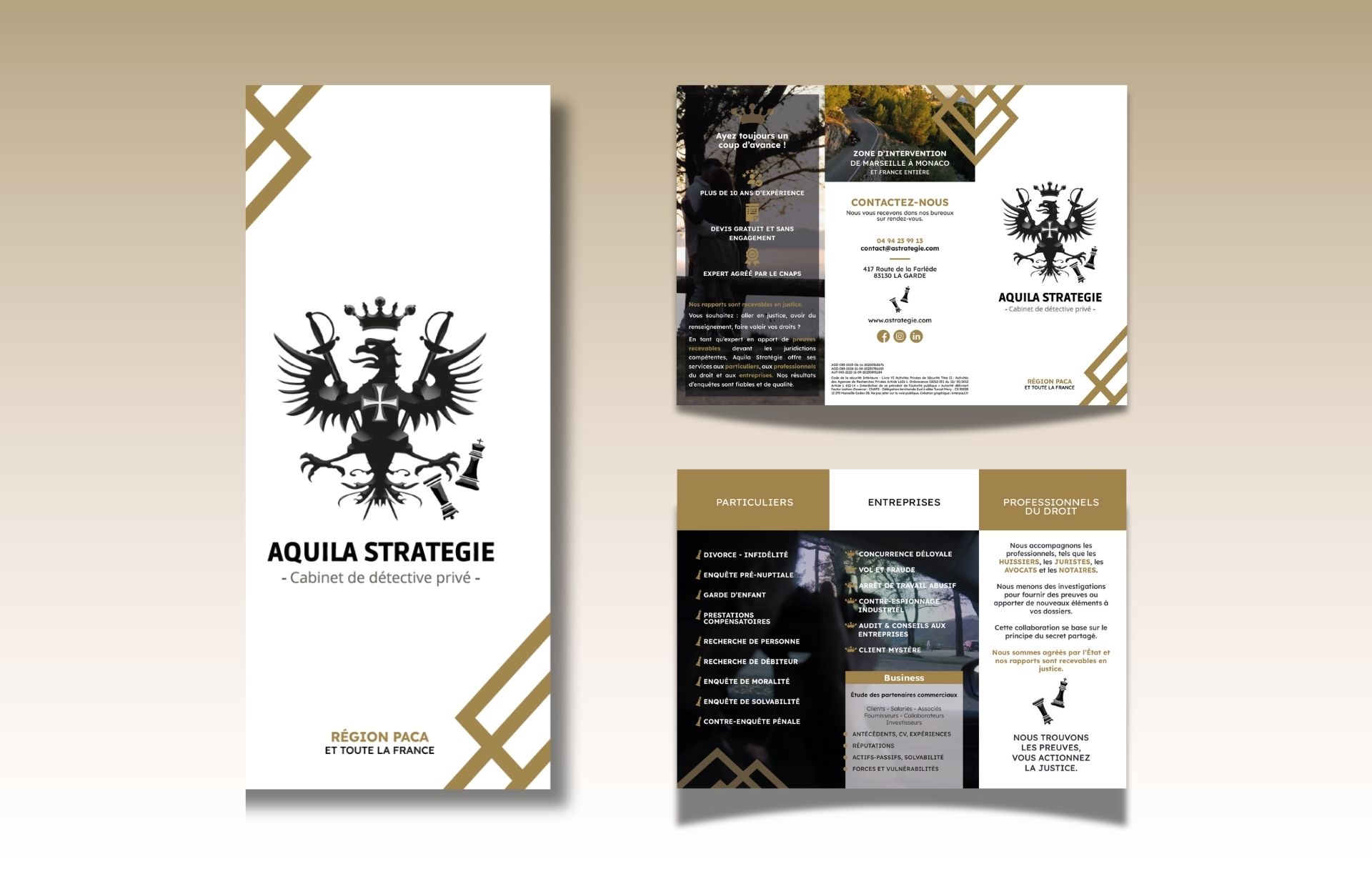 création de supports de communication pour une agence de détectives privés - Groupe Aquila