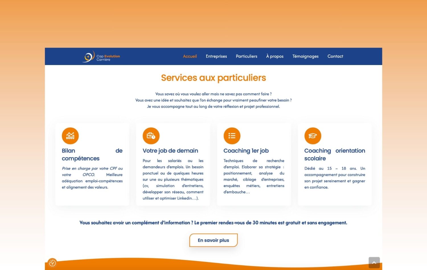création d'un site internet pour un cabinet de conseil en gestion de carrière et formation - Cap Évolution Carrière
