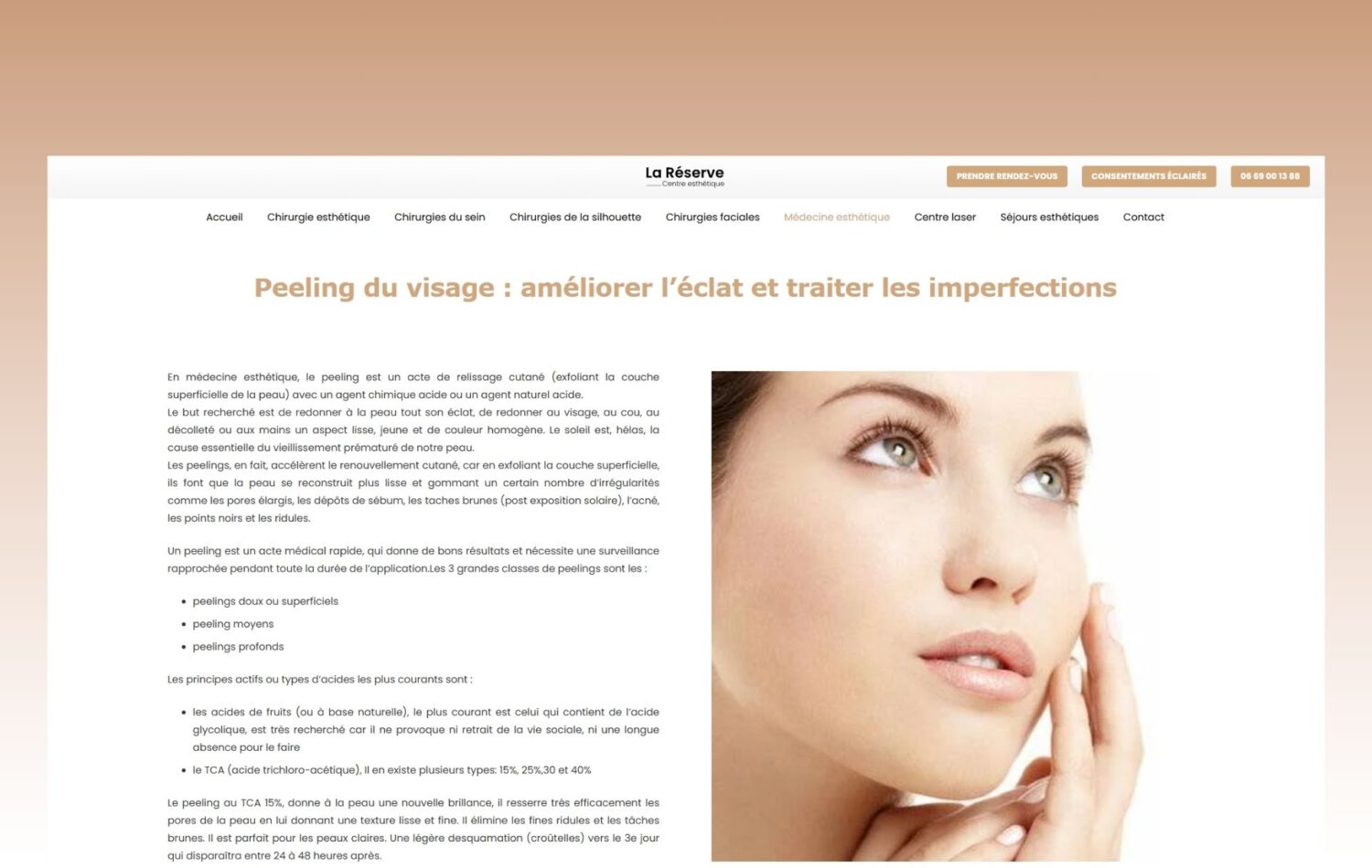 création d'un site internet pour un centre de chirurgie esthétique à Bandol - La Réserve