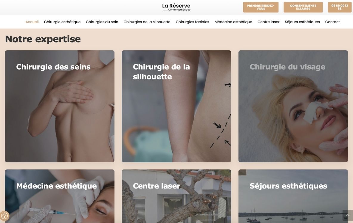 création d'un site internet pour un centre de chirurgie esthétique à Bandol - La Réserve