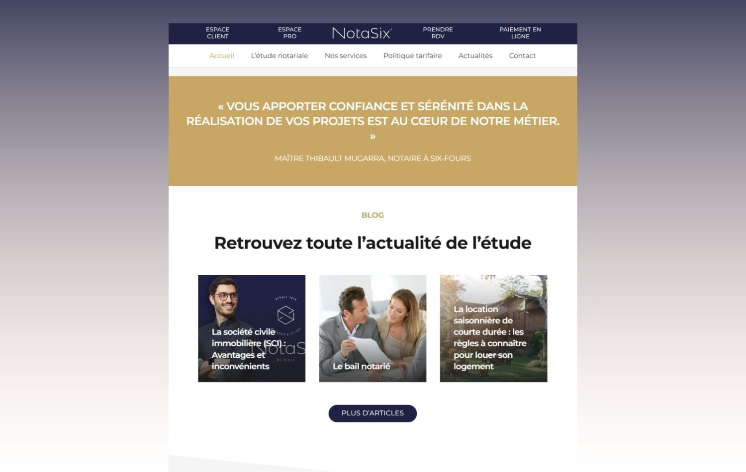 création d'un site internet et référencement naturel SEO pour un cabinet de notaires à Six-Fours - Notasix