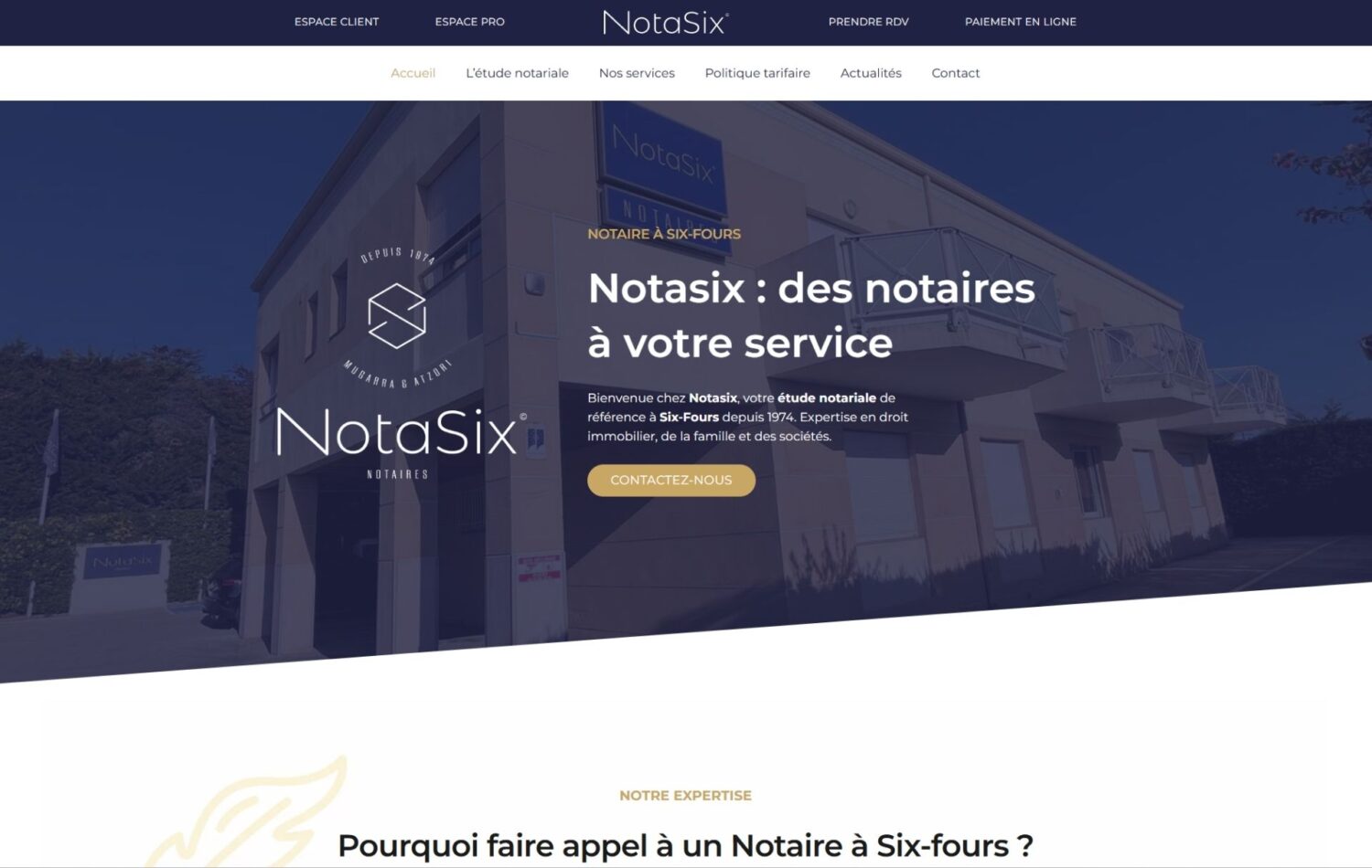 création d'un site internet et référencement naturel SEO pour un cabinet de notaires à Six-Fours - Notasix