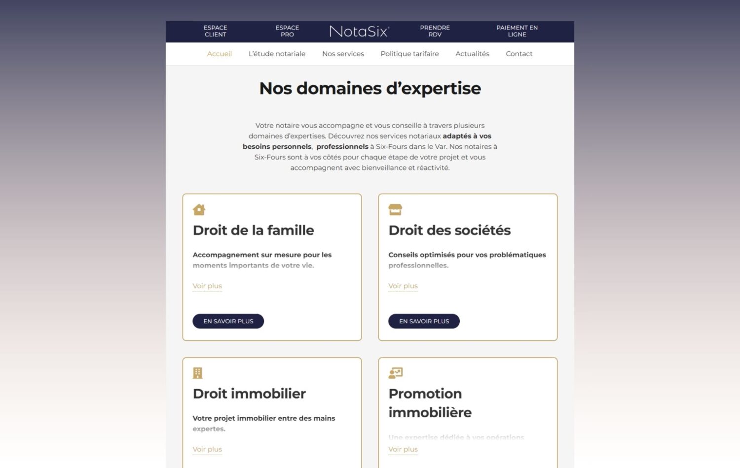 création d'un site internet et référencement naturel SEO pour un cabinet de notaires à Six-Fours - Notasix