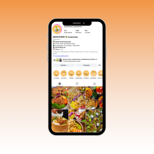 gestion des réseaux sociaux pour un restaurant de poke bowl à Carqueiranne - Break'in Bowl