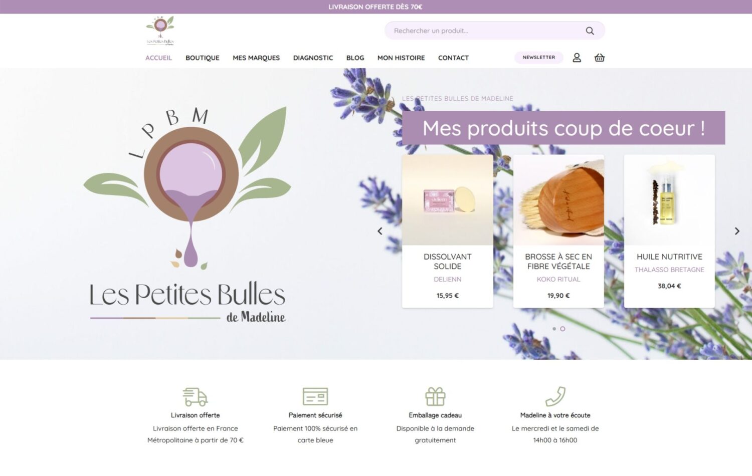 création d'un site internet e-commerce pour vente de cosmétiques - Les Petites Bulles de Madeline