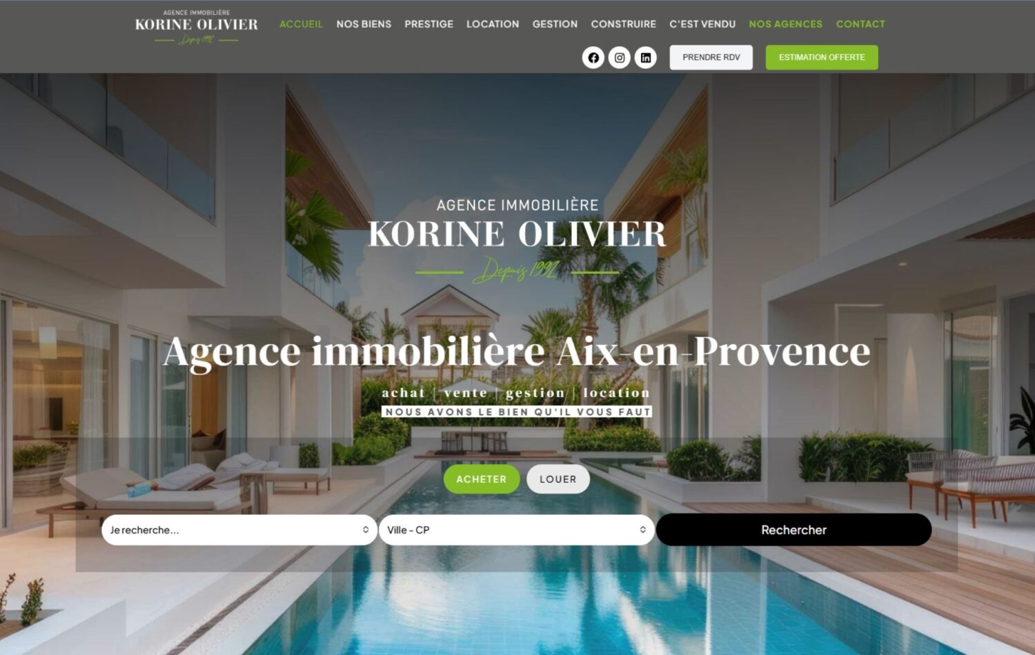 création d'un site internet pour une agence immobilière à Aix en Provence - Korine Olivier