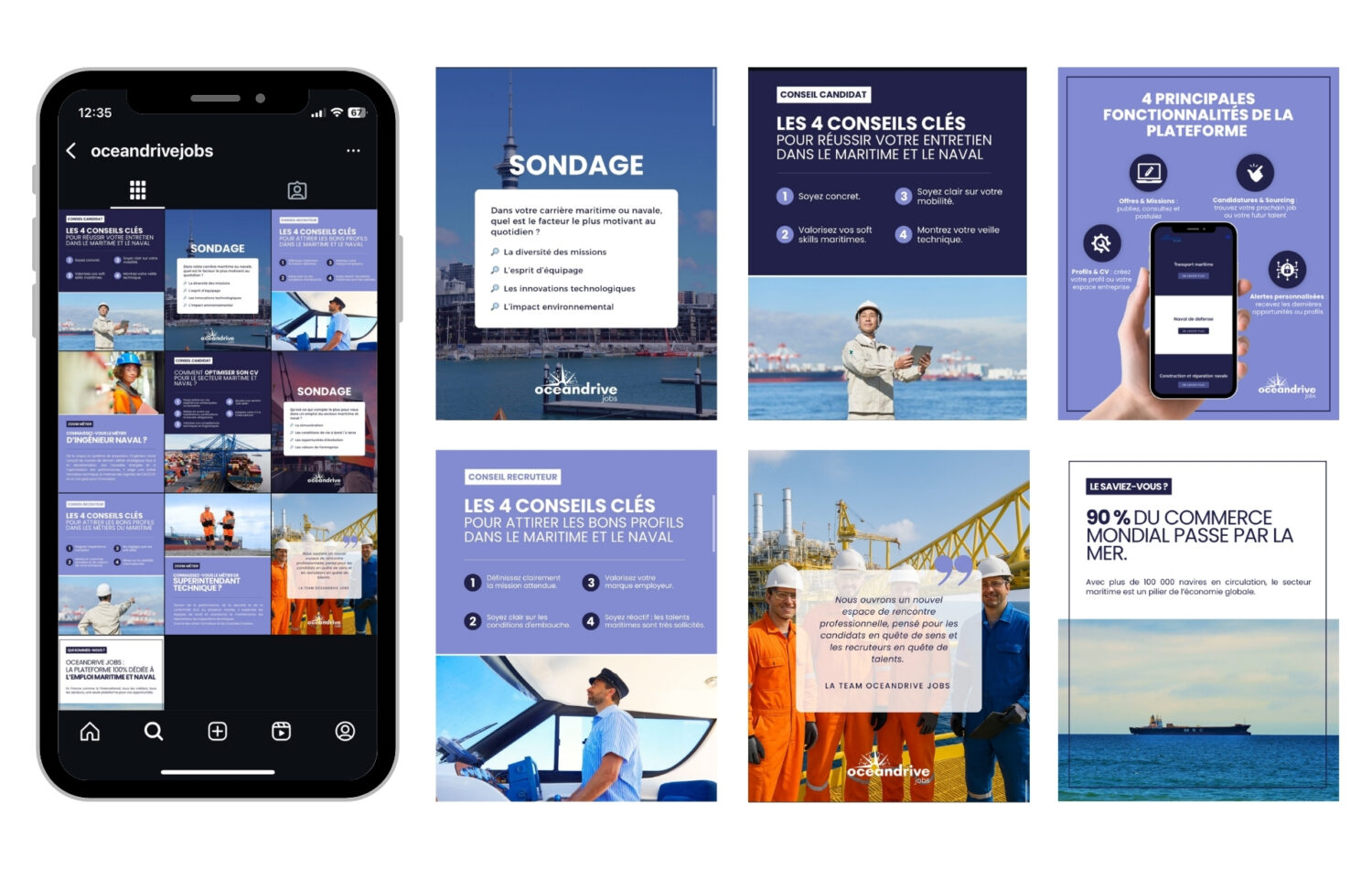 gestion des réseaux sociaux pour une plateforme de recrutement maritime - OceanDrive Jobs